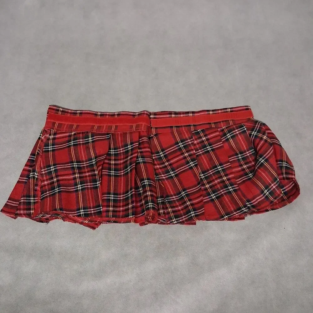 Red Plaid Pleated Micro Mini Skirt School Girl Costume Cosplay One Size Fits All